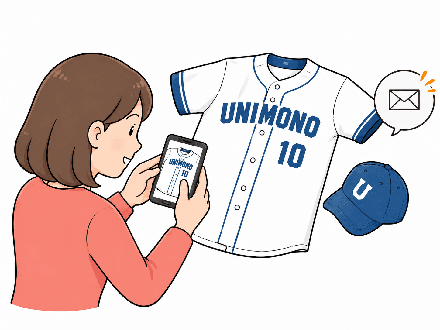 ユニフォーム画像と必要事項を送信するイラスト